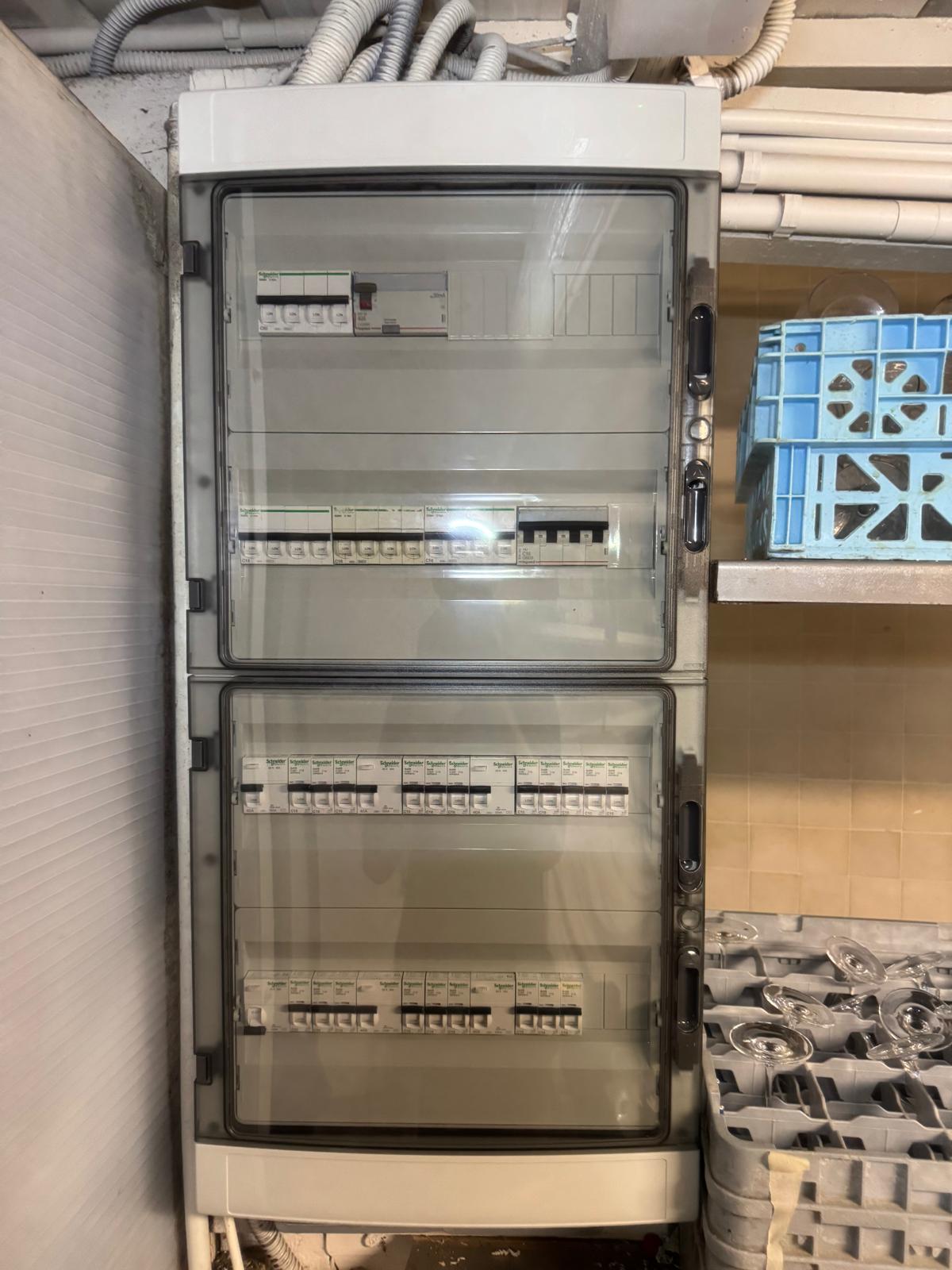 Cuadros eléctricos instalados con sus envolventes y puertas cerradas